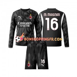 Maillot Domicile AC Milan Gardien Mike Maignan 16 2024-2025 Noir Manches Longues Jeune Enfant(+shorts)