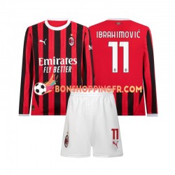 Maillot Domicile AC Milan Ibrahimovic 11 2024-2025 Manches Longues Jeune Enfant(+shorts)