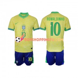 Maillot Domicile Brésil Ronaldinho 10 2024 Manches Courtes Jeune Enfant(+shorts)