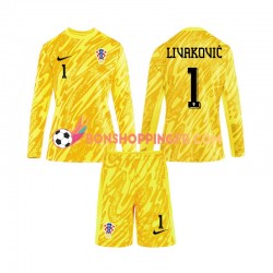 Maillot Domicile Croatie Gardien DOMINIK LIVAKOVIC 1 Euro 2024 Manches Longues Jeune Enfant(+shorts)