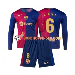 Maillot Domicile FC Barcelone Gavi 6 2024-2025 Manches Longues Jeune Enfant(+shorts)