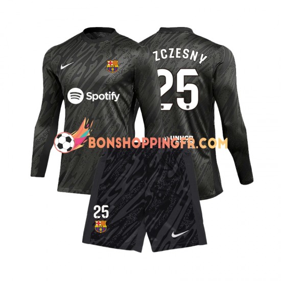 Maillot Extérieur FC Barcelone Gardien Wojciech Szczesny 25 2024-2025 Manches Longues Jeune Enfant(+shorts)