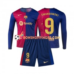 Maillot Domicile FC Barcelone Lewandowski 9 2024-2025 Manches Longues Jeune Enfant(+shorts)