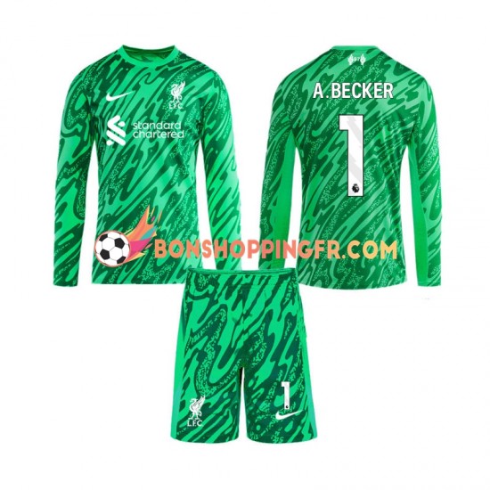 Maillot Extérieur Liverpool Gardien Alisson Becker 1 2024-2025 Manches Longues Jeune Enfant(+shorts)