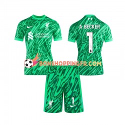 Maillot Extérieur Liverpool Gardien Alisson Becker 1 2024-2025 Manches Courtes Jeune Enfant(+shorts)
