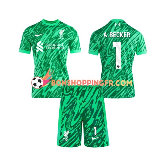 Maillot Extérieur Liverpool Gardien Alisson Becker 1 2024-2025 Manches Courtes Jeune Enfant(+shorts)