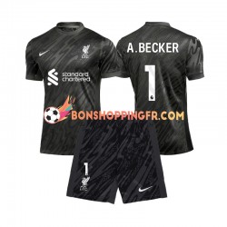 Maillot Domicile Liverpool Gardien Alisson Becker 1 2024-2025 Manches Courtes Jeune Enfant(+shorts)