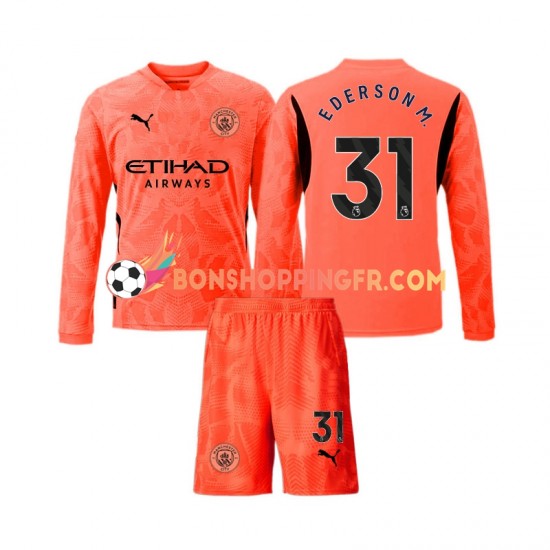 Maillot Extérieur Manchester City Gardien Ederson Moraes 31 2024-2025 Manches Longues Jeune Enfant(+shorts)