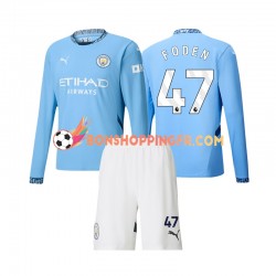 Maillot Domicile Manchester City Phil Foden 47 2024-2025 Manches Longues Jeune Enfant(+shorts)