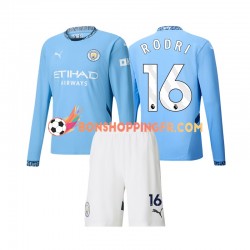 Maillot Domicile Manchester City Rodri 16 2024-2025 Manches Longues Jeune Enfant(+shorts)