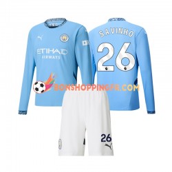 Maillot Domicile Manchester City Savinho 26 2024-2025 Manches Longues Jeune Enfant(+shorts)