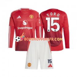 Maillot Domicile Manchester United Leny Yoro 15 2024-2025 Manches Longues Jeune Enfant(+shorts)
