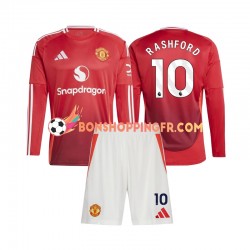 Maillot Domicile Manchester United Marcus Rashford 10 2024-2025 Manches Longues Jeune Enfant(+shorts)