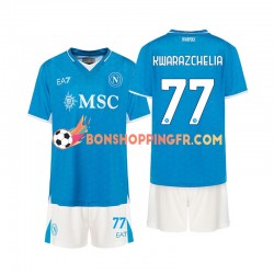Maillot Domicile Naples Khvicha Kvaratskhelia 77 2024-2025 Manches Courtes Jeune Enfant(+shorts)