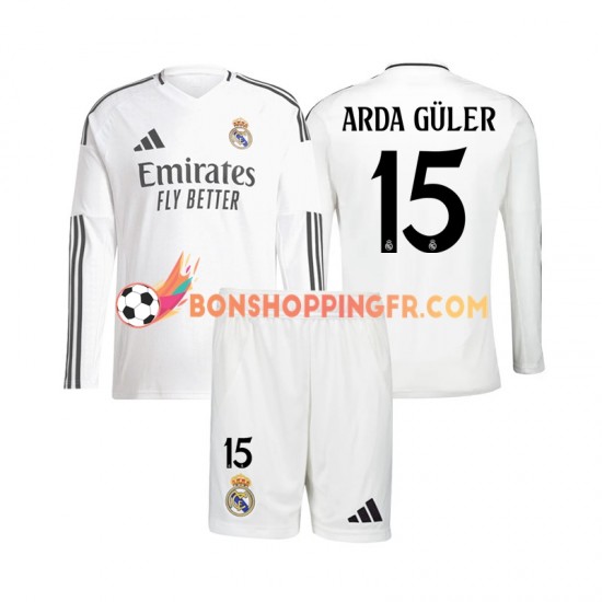 Maillot Domicile Real Madrid Arda Guler 15 2024-2025 Manches Longues Jeune Enfant(+shorts)