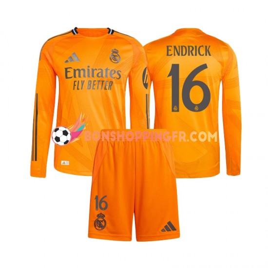 Maillot Extérieur Real Madrid Endrick 16 2024-2025 Manches Longues Jeune Enfant(+shorts)