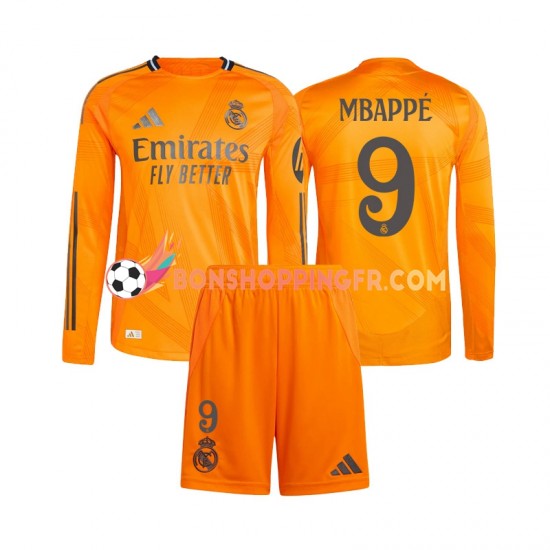 Maillot Extérieur Real Madrid Kylian Mbappe 9 2024-2025 Manches Longues Jeune Enfant(+shorts)