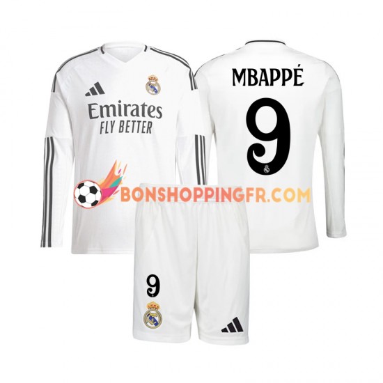 Maillot Domicile Real Madrid Kylian Mbappe 9 2024-2025 Manches Longues Jeune Enfant(+shorts)